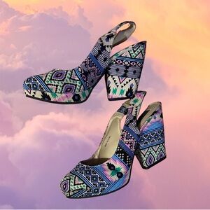 2000s Urban Outfitters Deena and Ozzy Slingback Geometric Pattern Heels Size 8.5